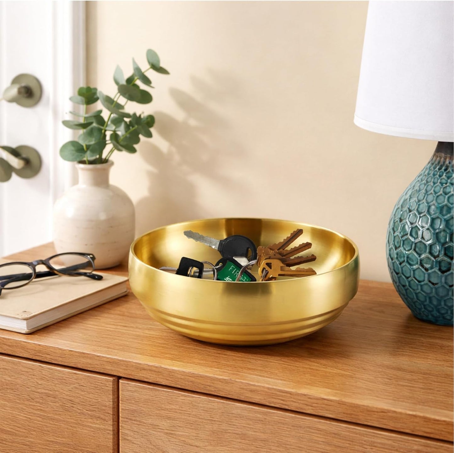 Gold Decorative Bowl | Stainless Steel Flower Bowl | Metal Key Bowl | Modern Candy Dish | Entryway Accent Bowl
