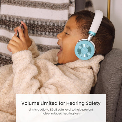JuniorJam Plus Volume Limiting Headphones for Kids, Foldable & Adjustable Bluetooth Headphones, 22-Hour Battery Life USB-C Charging (Black)