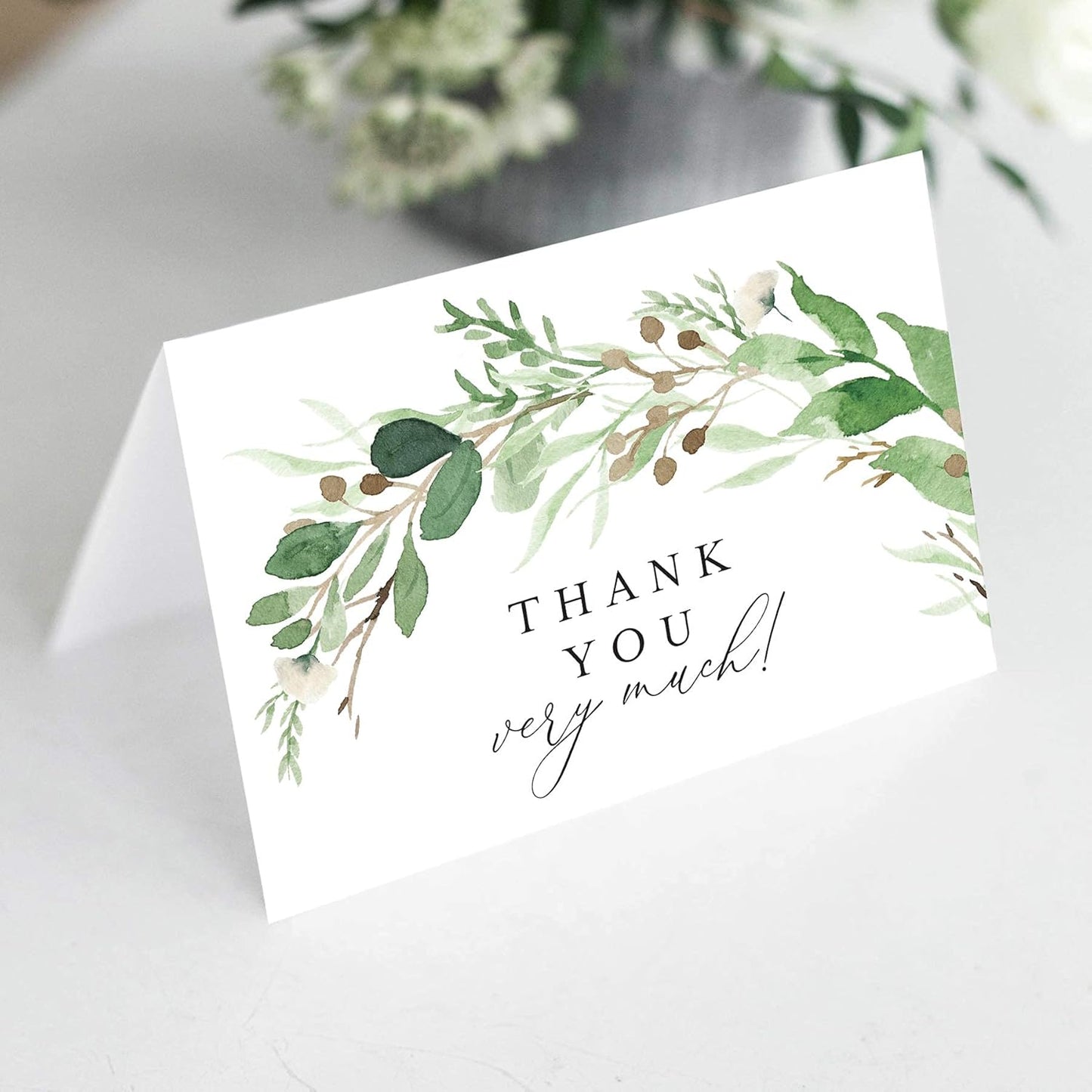 Bliss Collections Thank You Cards - Cards for Weddings, Receptions, Bridal Showers, Baby Showers, Graduations, Special (Rustic Greenery - 25 pieces)