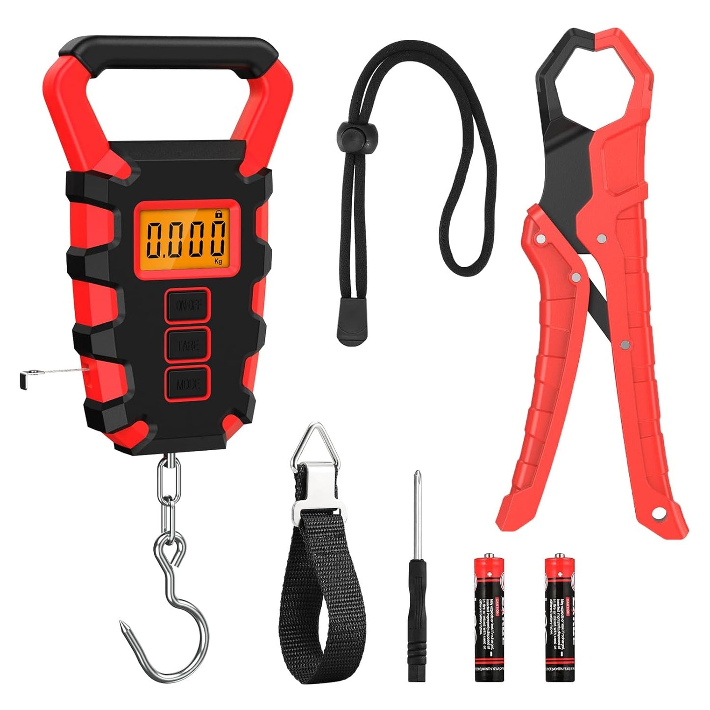 ORIA Fish Scale Digital, Fishing Scale, Fish Scale with Ruler and Fish Gripper, 110lb/50kg Baggage Weighing Scale, Backlit LCD Display (Orange)