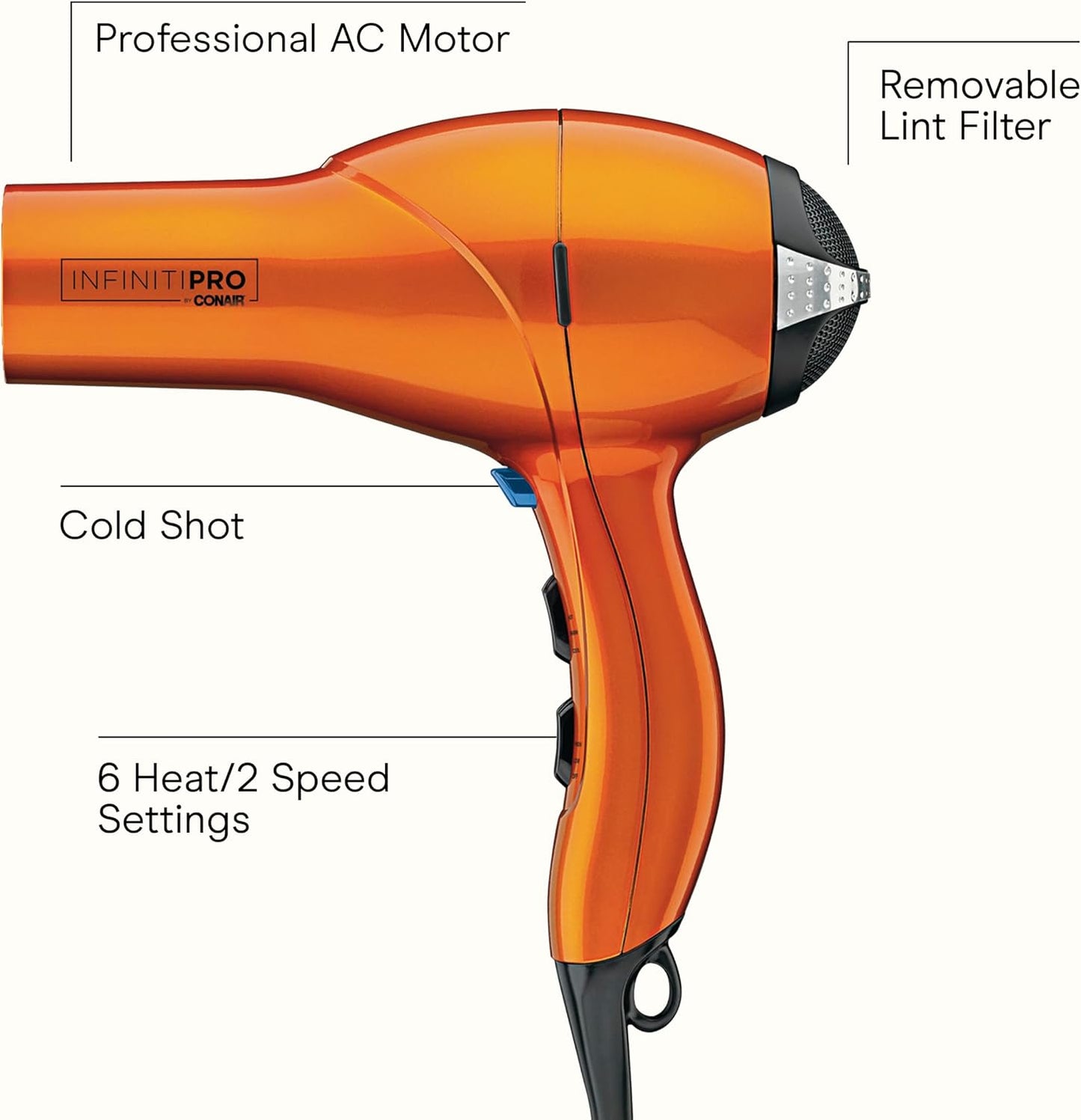 Conair Infiniti PRO Hair Dryer with Diffuser, Concentrator & Blowout Brush | 1875W blow dryer for everyday styling with tourmaline ceramic technology, various heat/speed settings, and a Cold Shot button