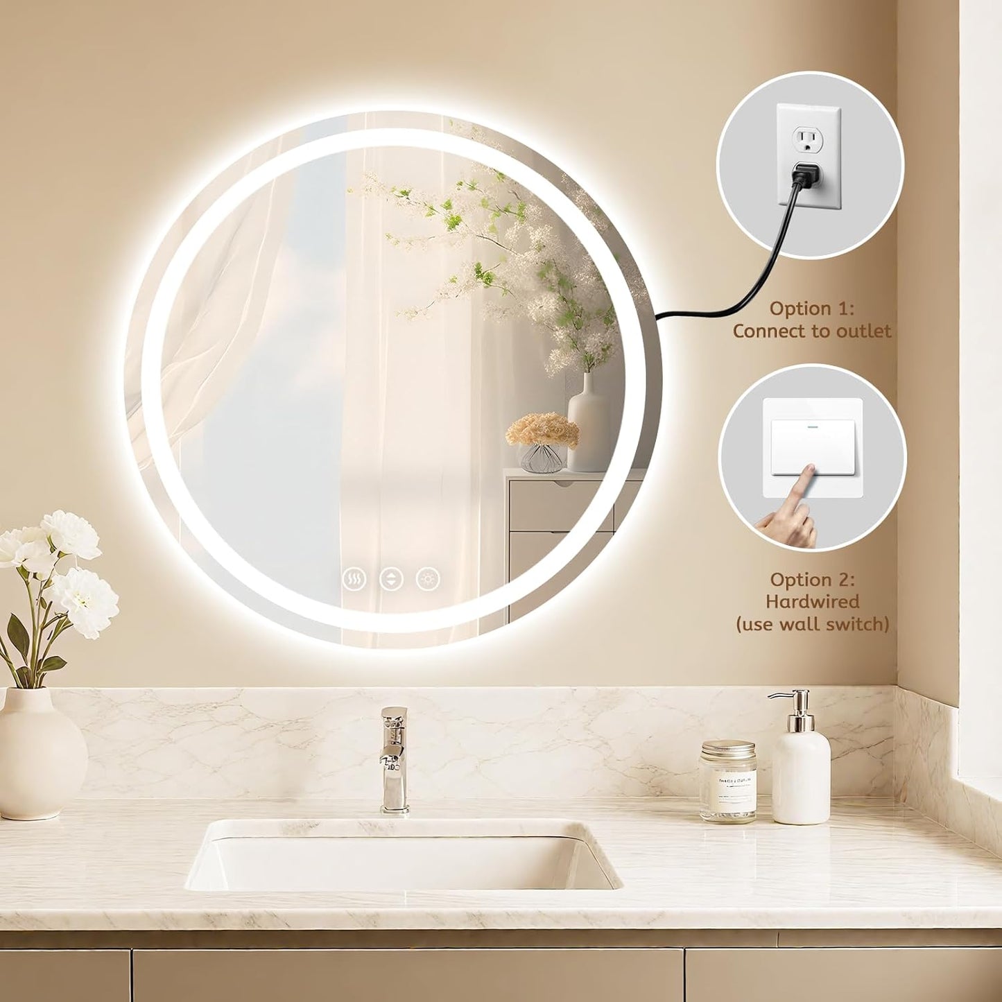 Lmsedf 24" x 32"Rectangle LED Bathroom Mirror with Lights, Backlit & Front Lighted, Wall-Mounted Vanity Mirror 3000K/4000K/6000K, Memory Functions, Anti-Fog, Dimmable Smart Mirror