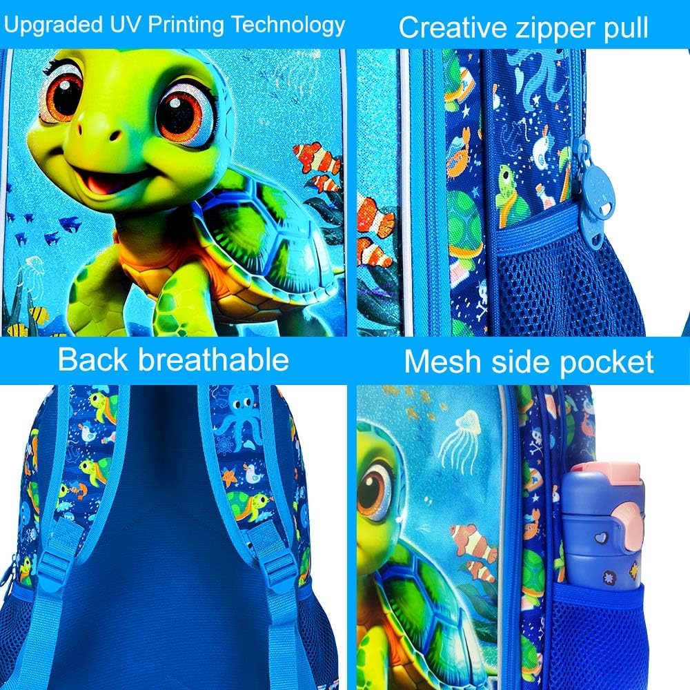3pcs Backpack for Boys and Girls, 16” Kids Kindergarten Bookbag with Lunch Box, Cute Elementary Backpacks for Boy Girl