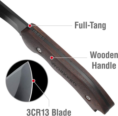 WORKPRO Axe and Fixed Blade Knife Combo Set, Full Tang, Wood Handle, for Outdoor Camping Survival Hunting Hiking, Nylon Sheath Included