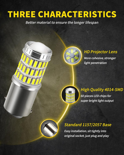 AUXLIGHT 3157 3156 4157 3057 3357 LED Bulbs, Ultra Bright 60-SMD LED Replacement for Turn Signal Blinker Lights, Brake/Tail Lights, Parking/Running Lights, Amber Yellow (Pack of 2)