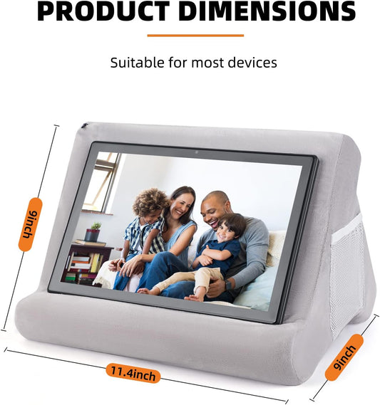 Tablet Stand,Tablet Pillow Stand, Multi-Angle iPad Tablet Reading Stand Pillow Holder for iPad, Tablet, Smartphone, Magazines, Books (Grey) - PuriLite