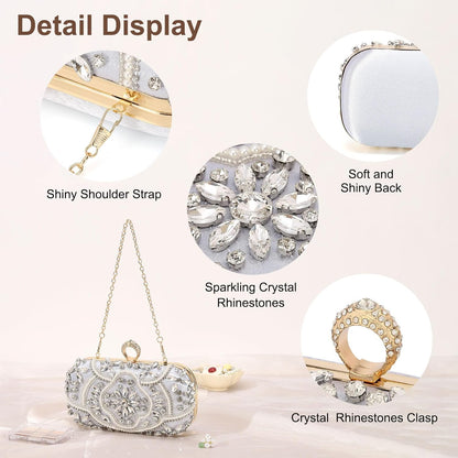 DTGN Evening Bags Clutch Purses for Women Formal, Beaded Clutch Rhinestone Handbags Shoulder Bag with Chain Sparkly