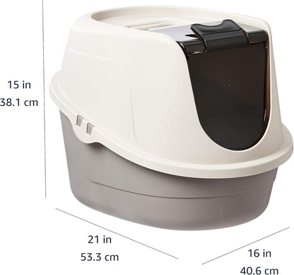 Amazon Basics No-Mess Hooded Corner Easy Clean Cat Litter Box, Triangle, Charcoal, 26 in x 20 in x 23 in