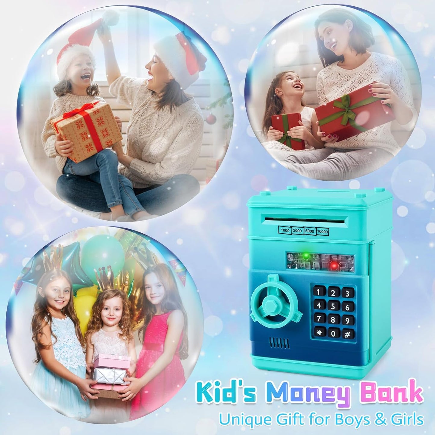 Refasy Boy Toys Age 6-8,Electronic Piggy Bank,Password Money Bank Toys for Kids,ATM Piggy Bank Money Saving Box,Birthday Xmas Gifts for Boys Girls(Blue Green)