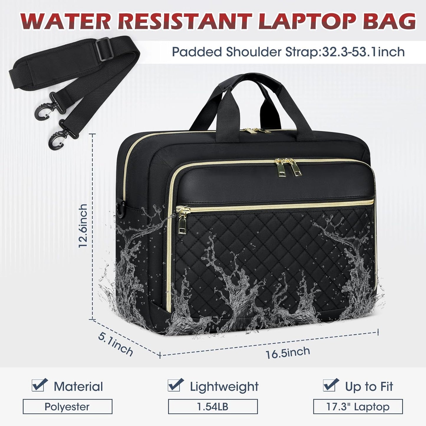 Laptop Bag 17 Inch Laptop Briefcase for Women Waterproof Computer Messenger Bag Professional Laptop Case for Business Work - PuriLite