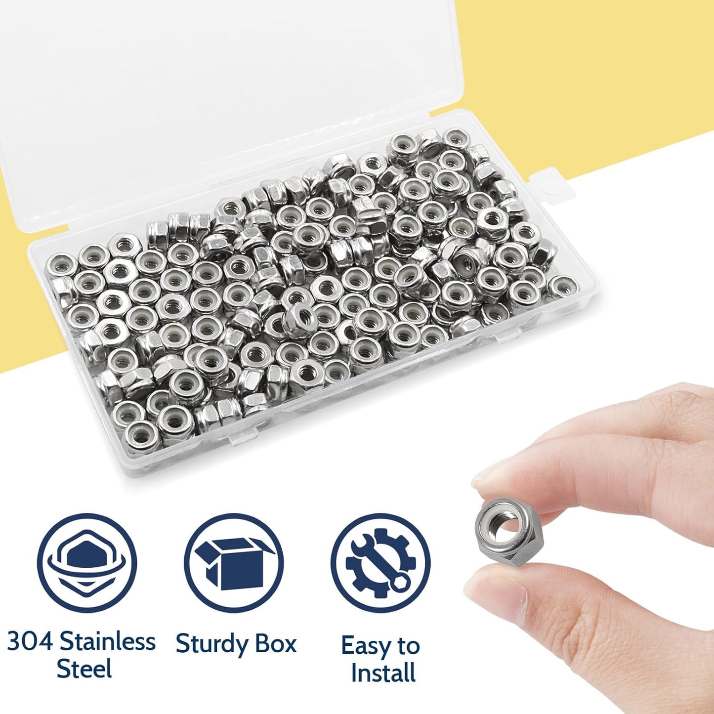 Vifmy 110 Pack 1/4"-20 Inch Lock Nuts,304 (A2-70) Stainless Steel Nylon Insert Locknuts,Standard Inch Thread Nylock Nuts for Bolts