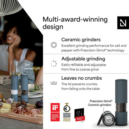 LARS NYSØM Salt and Pepper Mills Set Stainless Steel with Adjustable Ceramic Grinder 2 Pieces I Design Spice Mills Set Manual (Mustard Yellow)