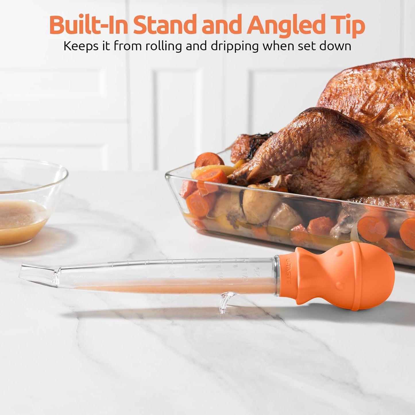 U-Taste 1.5oz Angled Turkey Baster - 228.2ºF Heat Resistant Food Grade Silicone Large Octopus Bulb Baster Set with Cleaning Brush for Cooking Basting Meat Poultry Beef Chicken (Black)