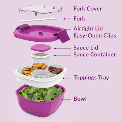Bentgo Salad - Stackable Lunch Container with Large 54-oz Salad Bowl, 4-Compartment Bento-Style Tray for Toppings, 3-oz Sauce Container for Dressings, Built-in Reusable Fork & BPA-Free (Khaki Green)