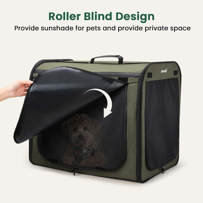 Pecute Collapsible Dog Crate for Pets＜15kg, Pet Carrier Stable and Light Weight, Soft Dog Crate with Breathable Windows, Portable Dog Carrier with Curtain 61×45×52 cm (Green)