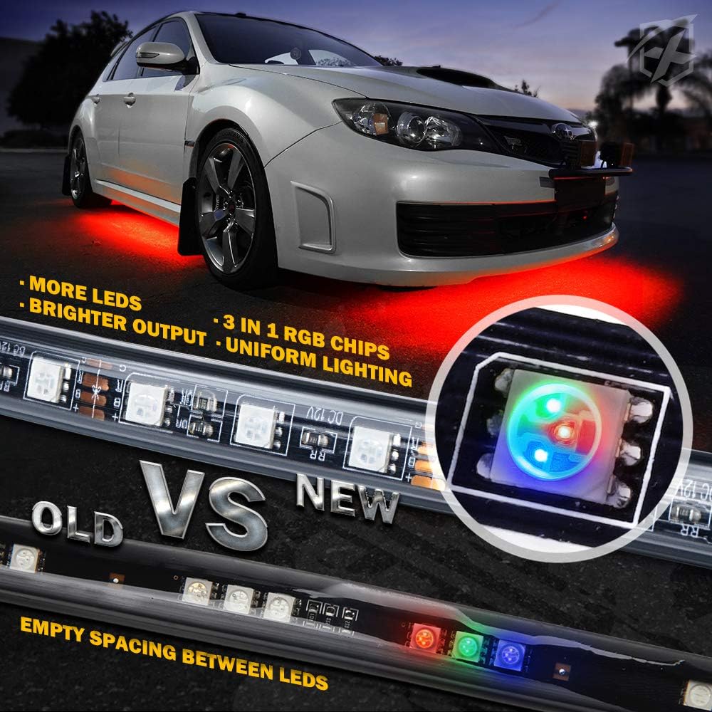 4PCS RGB Car Underglow Lights Kit with Bluetooth & Remote Control, Music Sync Neon Accent LED Strip Lights for Cars, SUVs, Trucks, Vans, and Jeeps - PuriLite