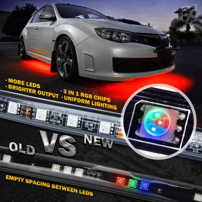 4PCS RGB Car Underglow Lights Kit with Bluetooth & Remote Control, Music Sync Neon Accent LED Strip Lights for Cars, SUVs, Trucks, Vans, and Jeeps - PuriLite