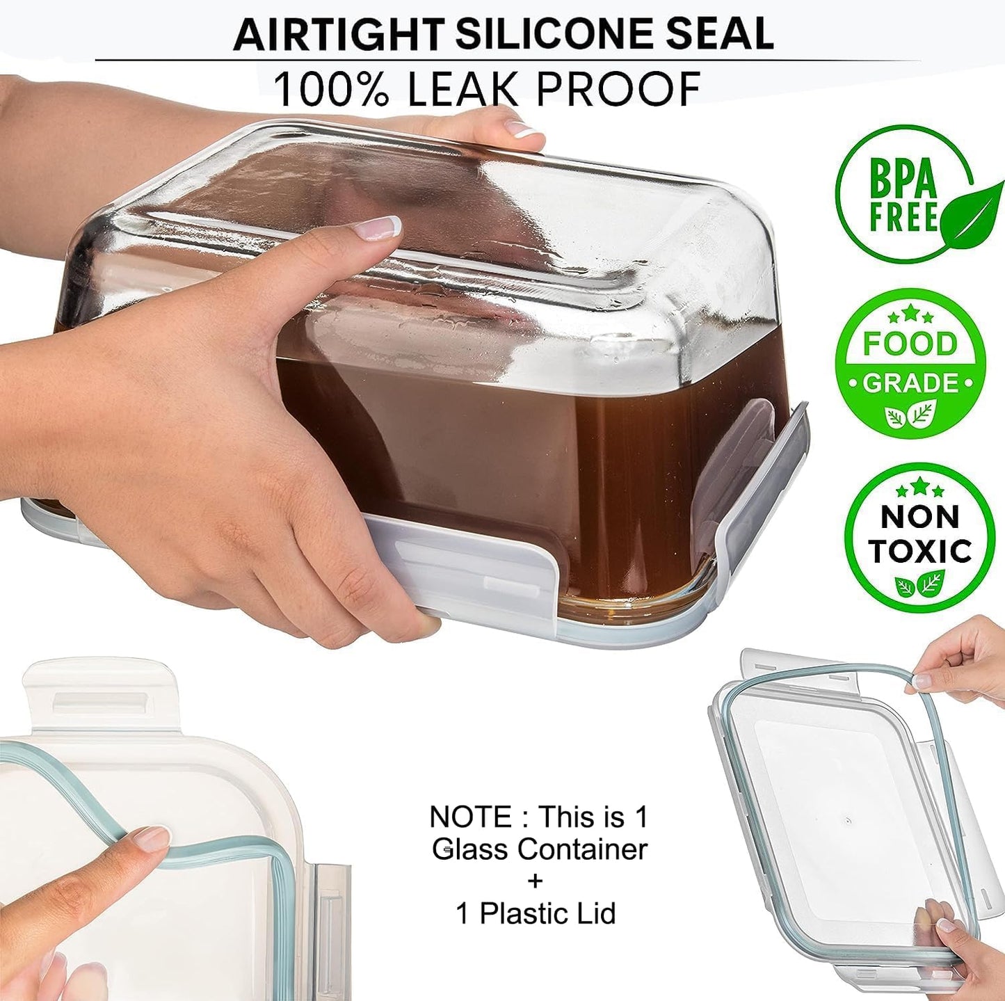 Razab 3300 Ml / 112 Oz Large Glass Container Food Storage with Lids - Leakproof, BPA-Free Large Meal Prep Container Ideal for Roasting Turkey, Store Leftover - Microwave & Oven Safe