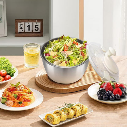 Cenroelon Stainless Steel Salad Lettuce Spinner Quick Manual Compact with Lid,Basin Drain Frame Non-Slip Base