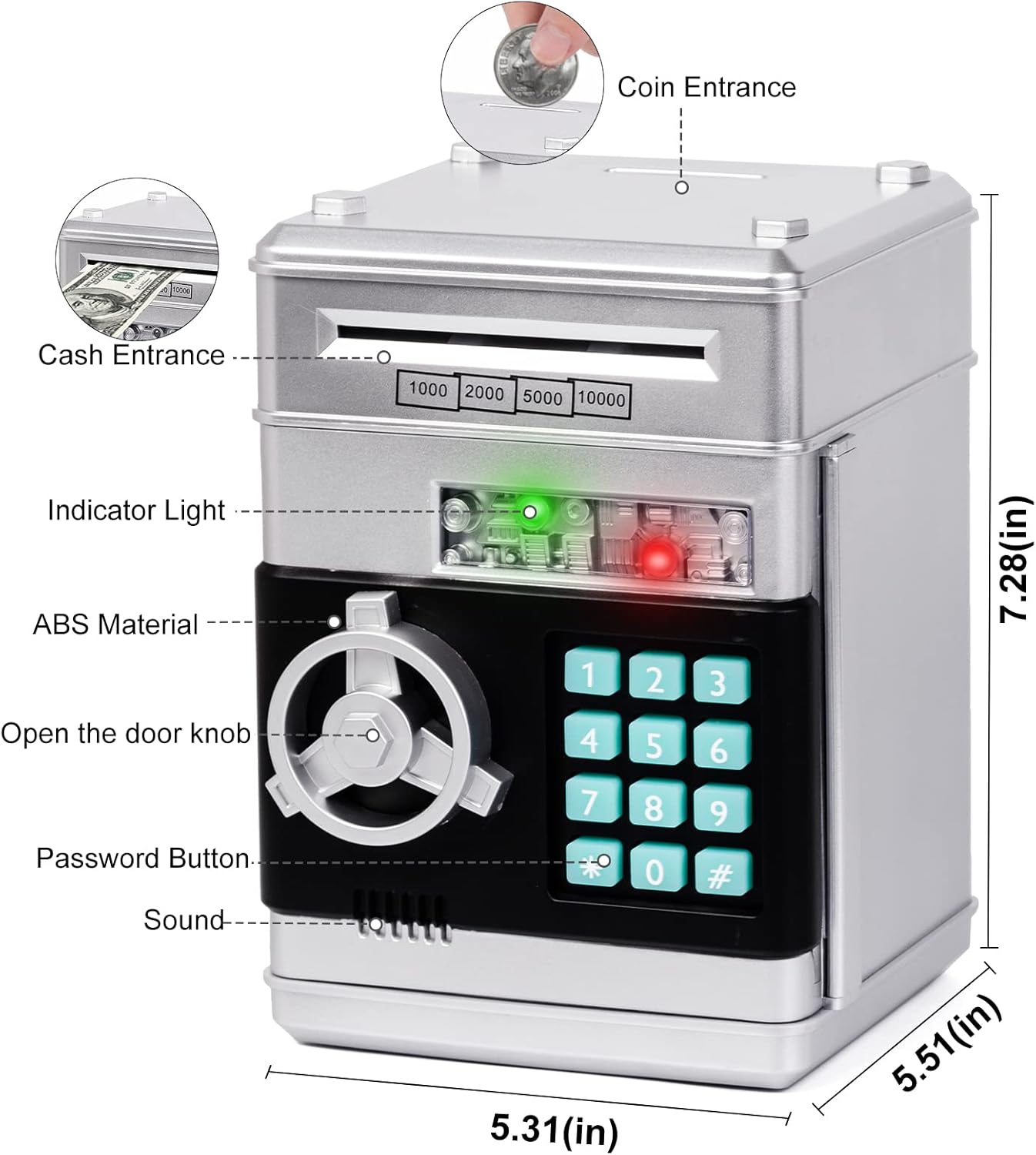 Refasy Boy Toys Age 6-8,Electronic Piggy Bank,Password Money Bank Toys for Kids,ATM Piggy Bank Money Saving Box,Birthday Xmas Gifts for Boys Girls(Blue Green)