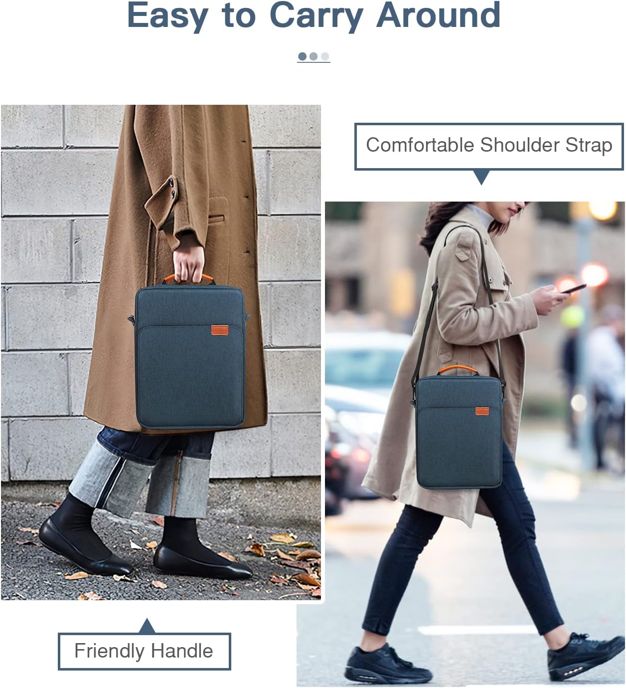 MoKo 13.3-14 Inch Laptop Sleeve Bag Fits MacBook Pro M3/M2 14" 2023, MacBook Pro 13" M2, New MacBook Air 13.6" M3/M2 2024/2022,Tab S8 Ultra 14.6",Handle Carrying Case with Shoulder Strap, Black & Gray - PuriLite