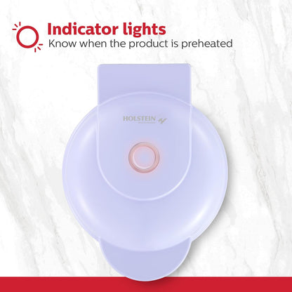 Holstein Housewares Personal/Mini Waffle Maker, Non-Stick Coating, Lavender - 4-inch Waffles in Minutes, Ideal for Breakfast, Brunch, Lunch or Snacks