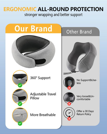 Memory Foam Travel Neck Pillow for Airplane & Car（Soft Grey）