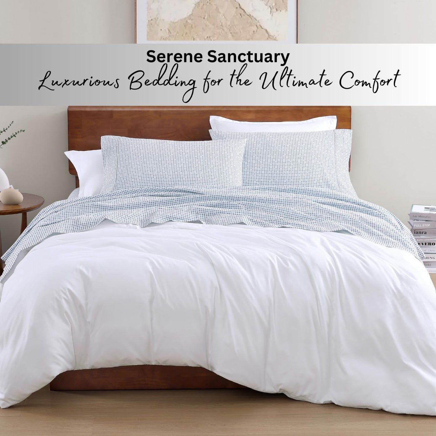 Lane Linen 100% Organic Cotton Queen Sheet Set, 4-Piece Percale Bed Sheets for Queen Bed - Soft, Breathable, Hypoallergenic, Deep Pocket Fits Mattress Up to 15" Deep, Hotel Quality Sheets - White