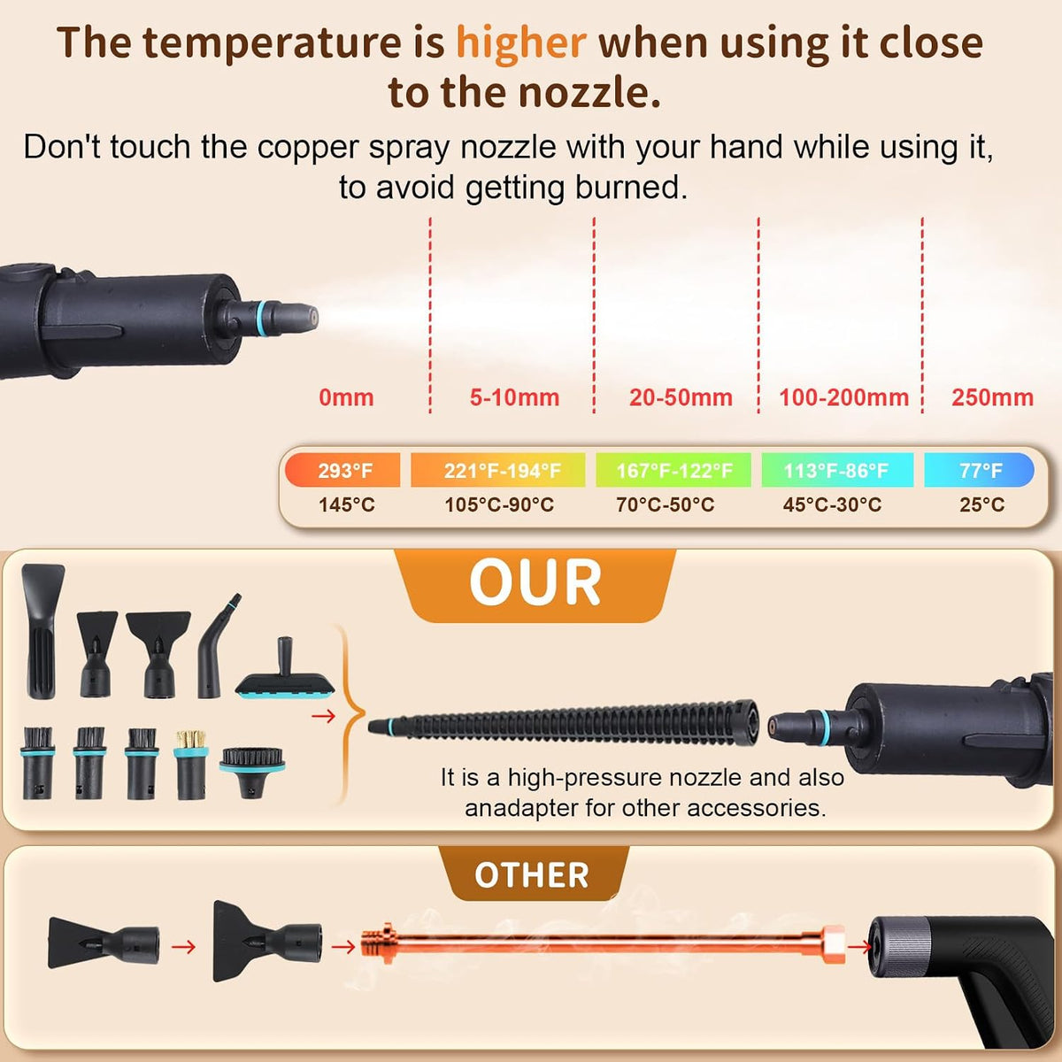 Steam Cleaner Handheld 3Level Adjustable Handle 15s Heat-Up 1.8L Large Tank