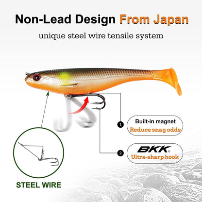 TRUSCEND Easy Catch Pre-Rigged Soft Lures, Unique Vibrating Swim Action and Trembly Sinking Move for More Bites, Amazing Soft Swimbait for Family Fishing, Fishing Lures for Bass Trout Crappie Walleye