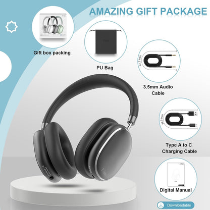 T-fun NC95 Hybrid Active Noise Cancelling Headphones with Knob Control, 65H Playtime Over Ear Headphones Wireless Bluetooth 5.3, App Control, Hi-Res Audio, Comfort Fit, Clear Calls for Travel/Workout
