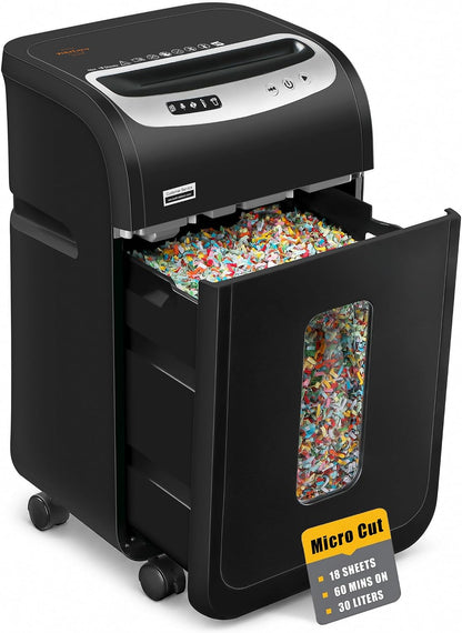VidaTeco 18-Sheet Paper Shredder for Home Office Heavy Duty, 60-Minute Micro Cut P-4 Security, Auto-Reverse Anti-Jam System, Shreds Staples/CD/Credit Cards, 7.9-Gallon Pullout Bin & 4 Casters (ETL)