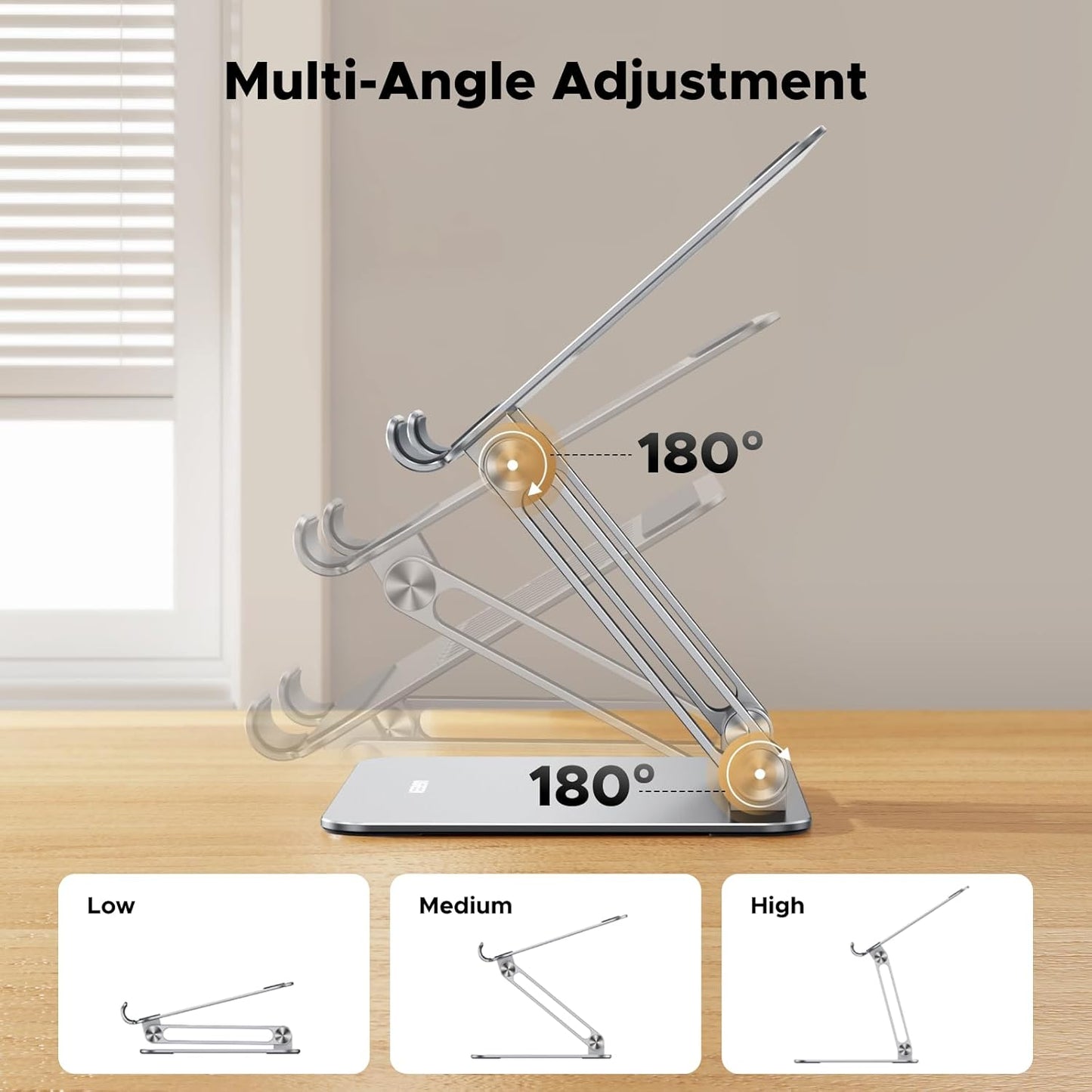 UGREEN Tablet Stand Holder for Desk, Aluminum Desktop Tablet Holder Dock Adjustable Foldable Riser Compatible with iPad Pro 12.9, 9.7, 10.5, iPad Air, iPad mini, Surface Pro, Galaxy Tab, Silver