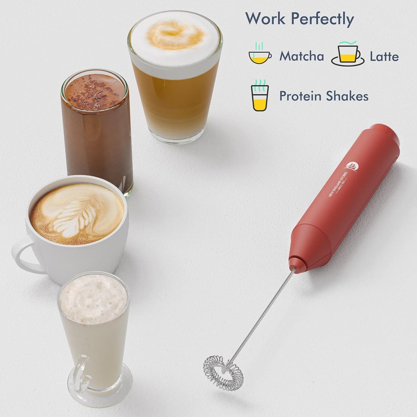 Powerful Milk Frother Handheld Foam Maker, Mini Whisk Drink Mixer for Coffee, Cappuccino, Latte, Matcha, Hot Chocolate, With Stand, Light Purple