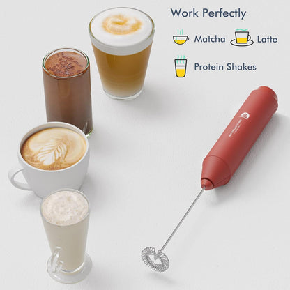 Powerful Milk Frother Handheld Foam Maker, Mini Whisk Drink Mixer for Coffee, Cappuccino, Latte, Matcha, Hot Chocolate, With Stand, Light Purple
