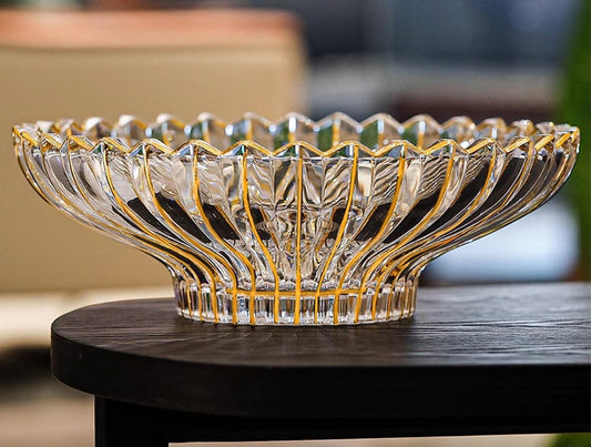 Hand-Painted Gold Glass Decorative Bowl, 12 Inch Large Fruit Bowl for Kitchen Table Centerpiece, Modern Round Serving Bowl for Home Decor - PuriLite