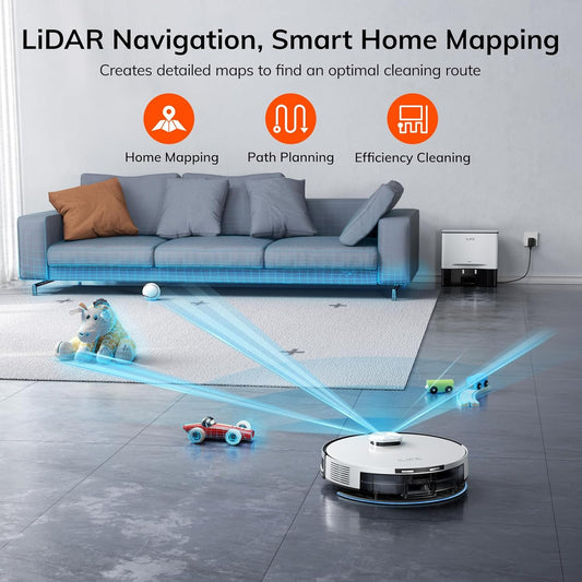 ILIFE A30 Pro Robot Vacuum and Mop, Self Emptying Station for 60 Days, 5000Pa Suction, LiDAR Navigation, No-Go Zones, 2.4G WiFi/App/Alexa/Remote Control, Roller Brush for Carpet, Hard Floors, 110V - PuriLite