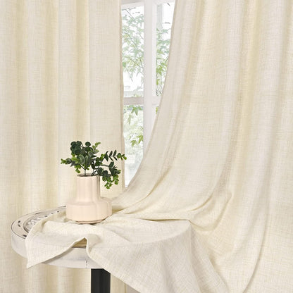 YoungsTex Natural Linen Curtains 84 Inch Long for Living Room Bedroom Grommet Top Light Filtering Privacy Linen Textured Window Semi Sheer Drapes, 2 Panels, 52x84 Inch, Natural