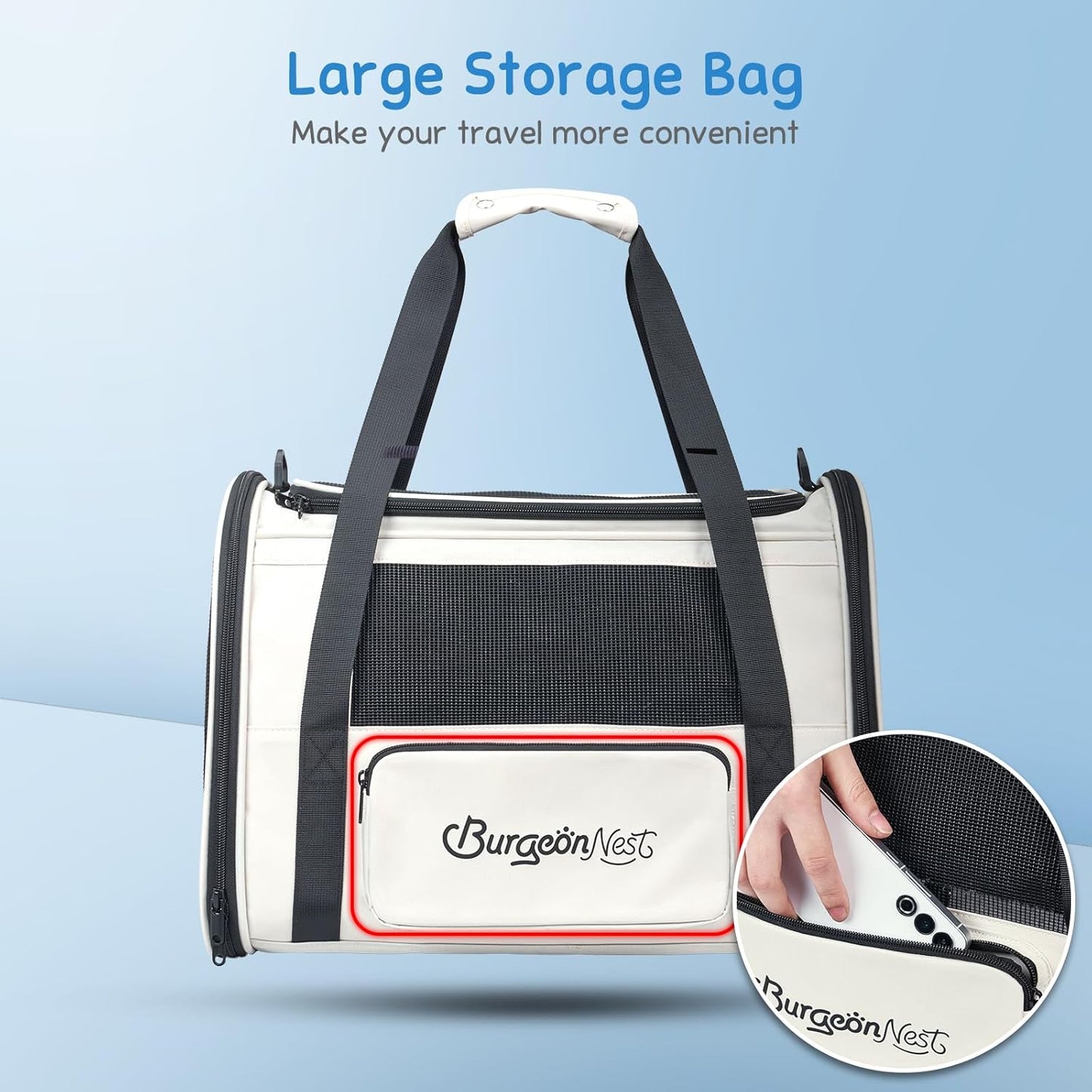 BurgeonNest Cat Carriers for Medium Cats Under 25 lbs, Pet Carrier for Cats with Unique Side Bag,Top Load Small Pet Carrier Soft-Sided Escape Proof with 4 Ventilated Windows