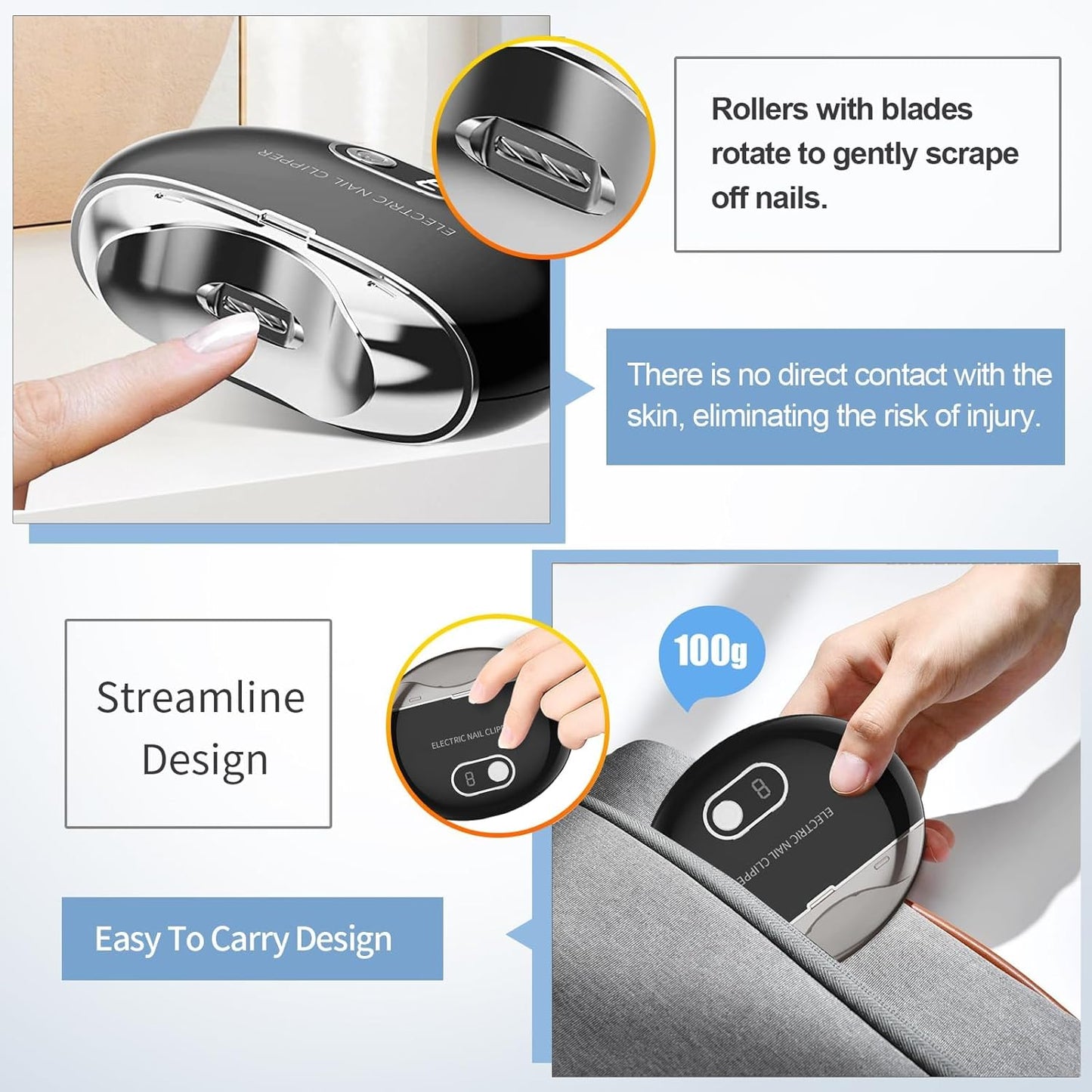 Electric Nail Clipper, 3 Speeds-USB Rechargeable Automatic Nail Clipper with LCD Digital Display, Safety Fingernail Clippers, Gift for Kids-Seniors and Adult