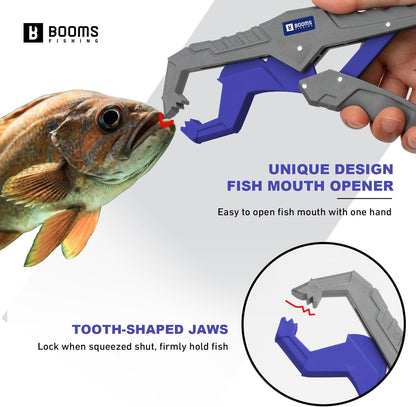 Booms Fishing G05 Fish Lip Gripper Saltwater, 9.4" Plastic Catfish Grippers Pliers, Fish Grabber Tool with Lanyard, Fish Grips for Kayak Fishing Accessories, Great Fish Holder for Caught Fish