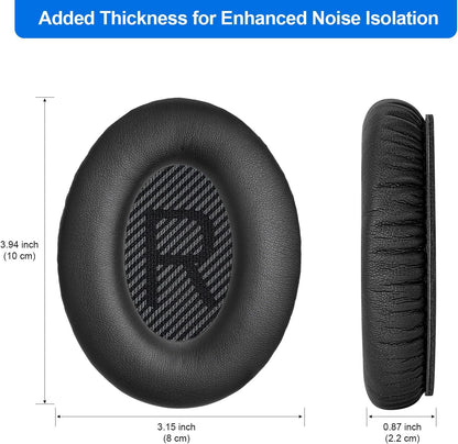 Replacement Ear Pads Earpads for Bose QuietComfort QC 2 15 25 35 Ear Cushion for QC2 QC15 QC25 QC35 SoundLink SoundTrue Around-Ear II AE2 (Black)