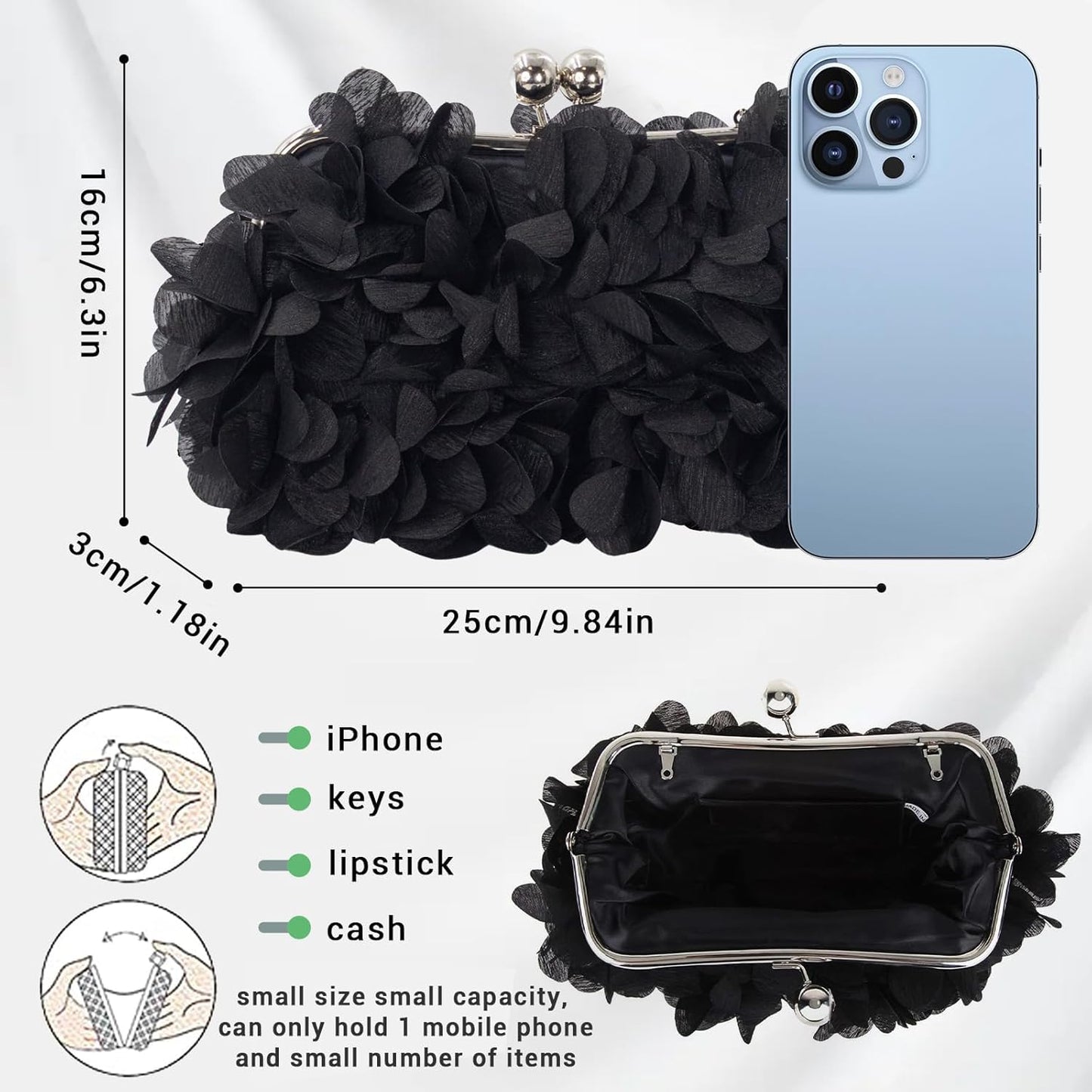 JAMBHALA Clutch Evening Handbags Floral Appliques Small Clutch Purses for Women