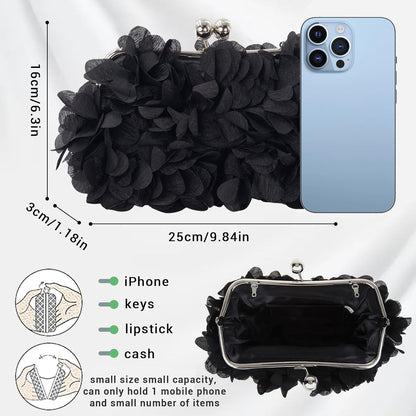 JAMBHALA Clutch Evening Handbags Floral Appliques Small Clutch Purses for Women
