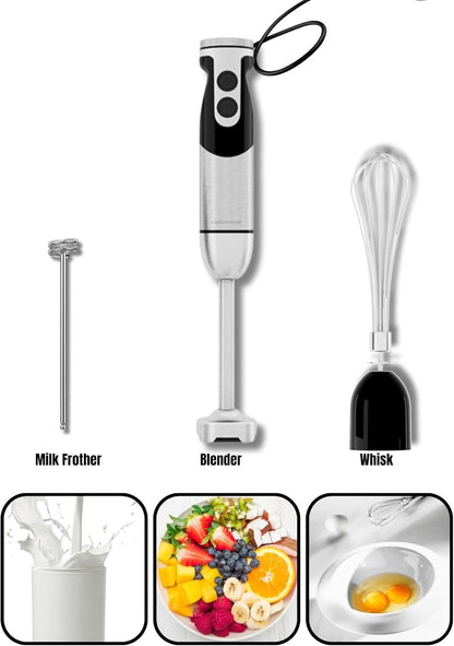 MEGAWISE new Hand Blender Series Only one Hand Blender,no attachments,12-Speed,Includes Powerful Blender Stick- Easy to Clean and Perfect for Smoothies, and More (Black)