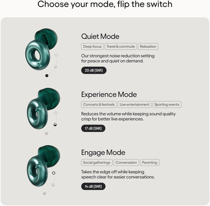 Loop Switch 2 Adjustable Ear Plugs – 3 Noise Relief Modes For Ultimate Control | Flexible Noise Reduction Earplugs For Focus, Travel, Socializing, Festivals & More | 20-26 dB (SNR) Noise Reduction