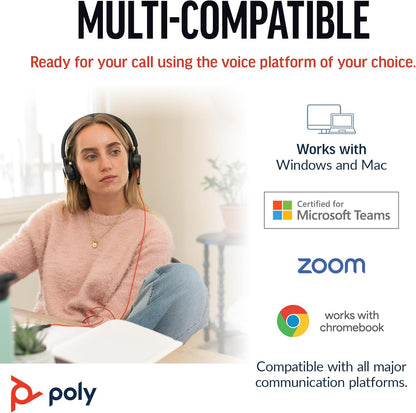 Poly Blackwire 8225 Premium Wired Headset (Plantronics) – Active Noise Canceling – Hi-fi Stereo - Connect to PC/Mac - Works w/Teams, Zoom - Amazon Exclusive