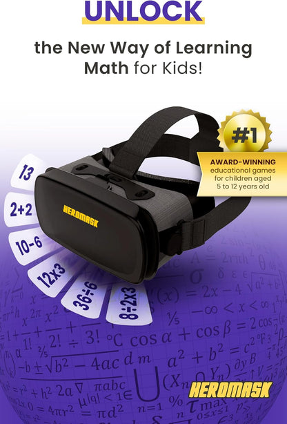 HeroMask VR Headset ＋ Math Games — Gift for Kids 5–12 — Multiplication, Times Tables, Addition, Mental Math & More | Award-Winning Virtual Reality Educational Toy for Birthday or Christmas
