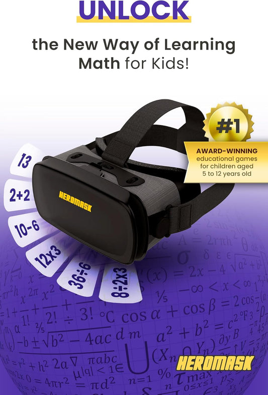 HeroMask VR Headset ＋ Math Games — Gift for Kids 5–12 — Multiplication, Times Tables, Addition, Mental Math & More | Award-Winning Virtual Reality Educational Toy for Birthday or Christmas