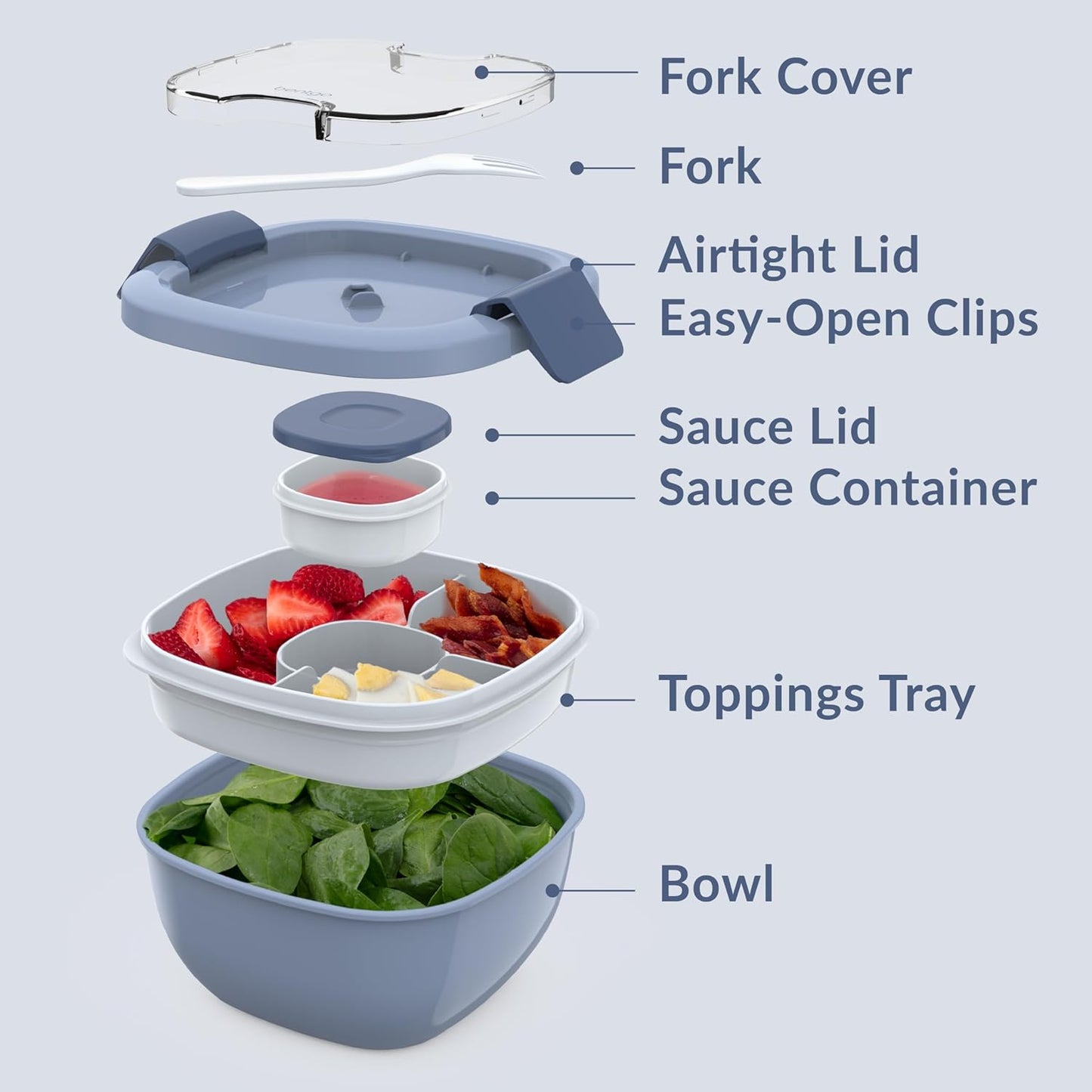 Bentgo Salad - Stackable Lunch Container with Large 54-oz Salad Bowl, 4-Compartment Bento-Style Tray for Toppings, 3-oz Sauce Container for Dressings, Built-in Reusable Fork & BPA-Free (Khaki Green)